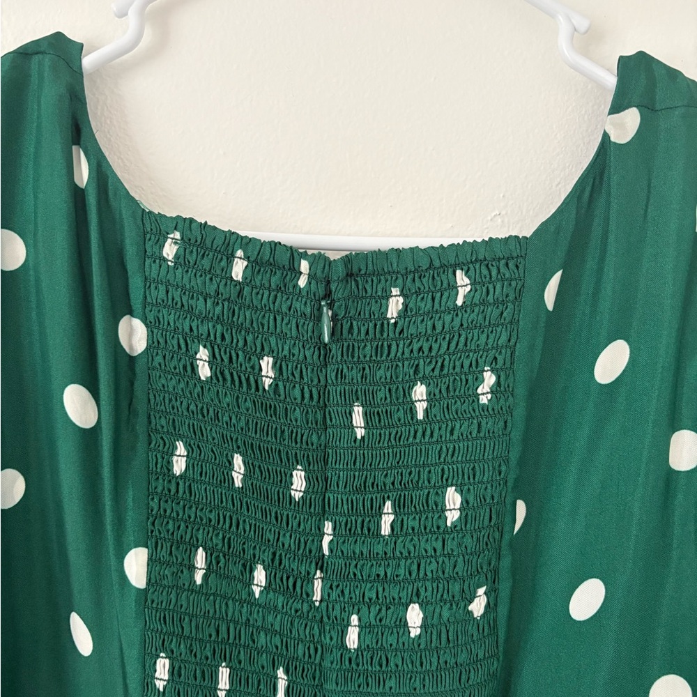J Crew NEW Green White Polka Dot Sweetheart Long Sleeve Midi Dress Size 12 - Picture 11 of 13
